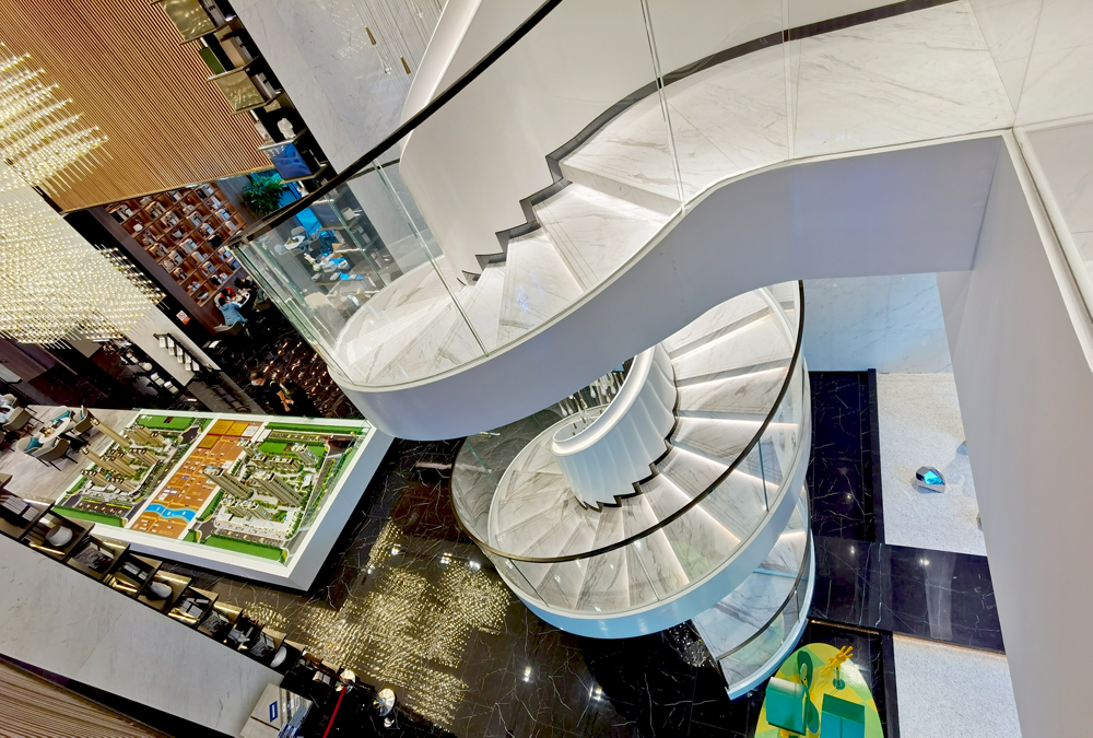 哈尔滨保利售楼部-钢结构旋转楼梯