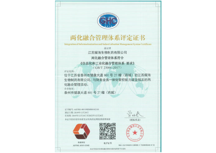 Integration of Informatization and Industrialization Management System Certificate