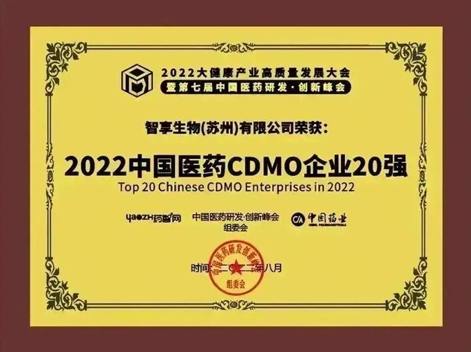 Top 20 Chinese CDMO  Enterprises in 2022
